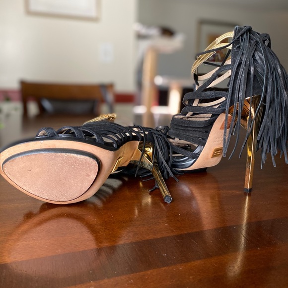 Herve Leger Fabia Black & Gold Sandals - Picture 7 of 14